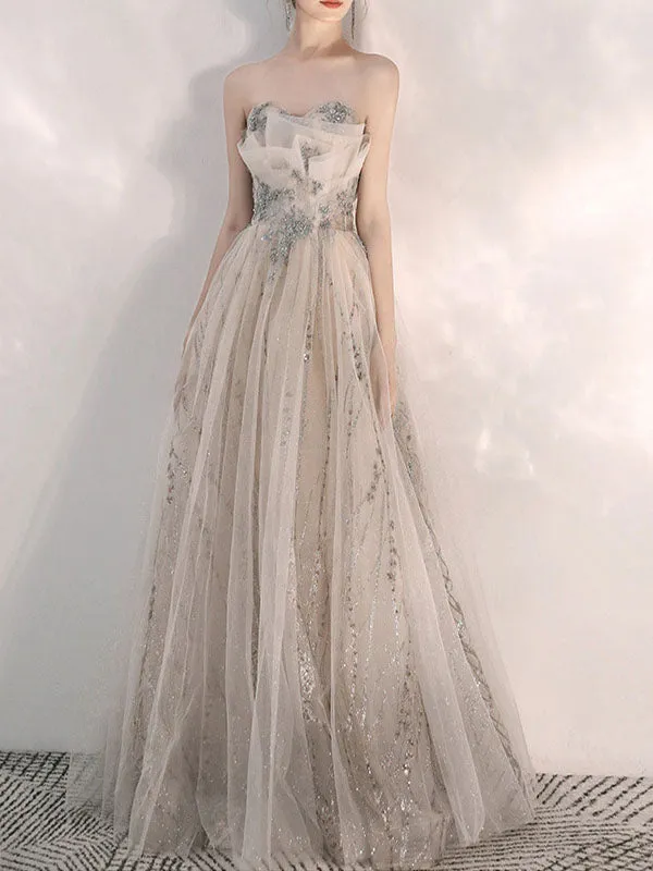 Airchics Robe De Soirée De Banquet Longue Sans Bretelles Et Perles
