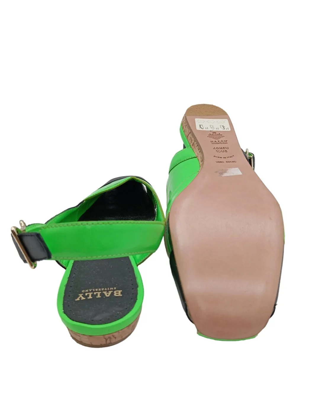 Bally Ballerine à bride arrière vert-noir style décontracté