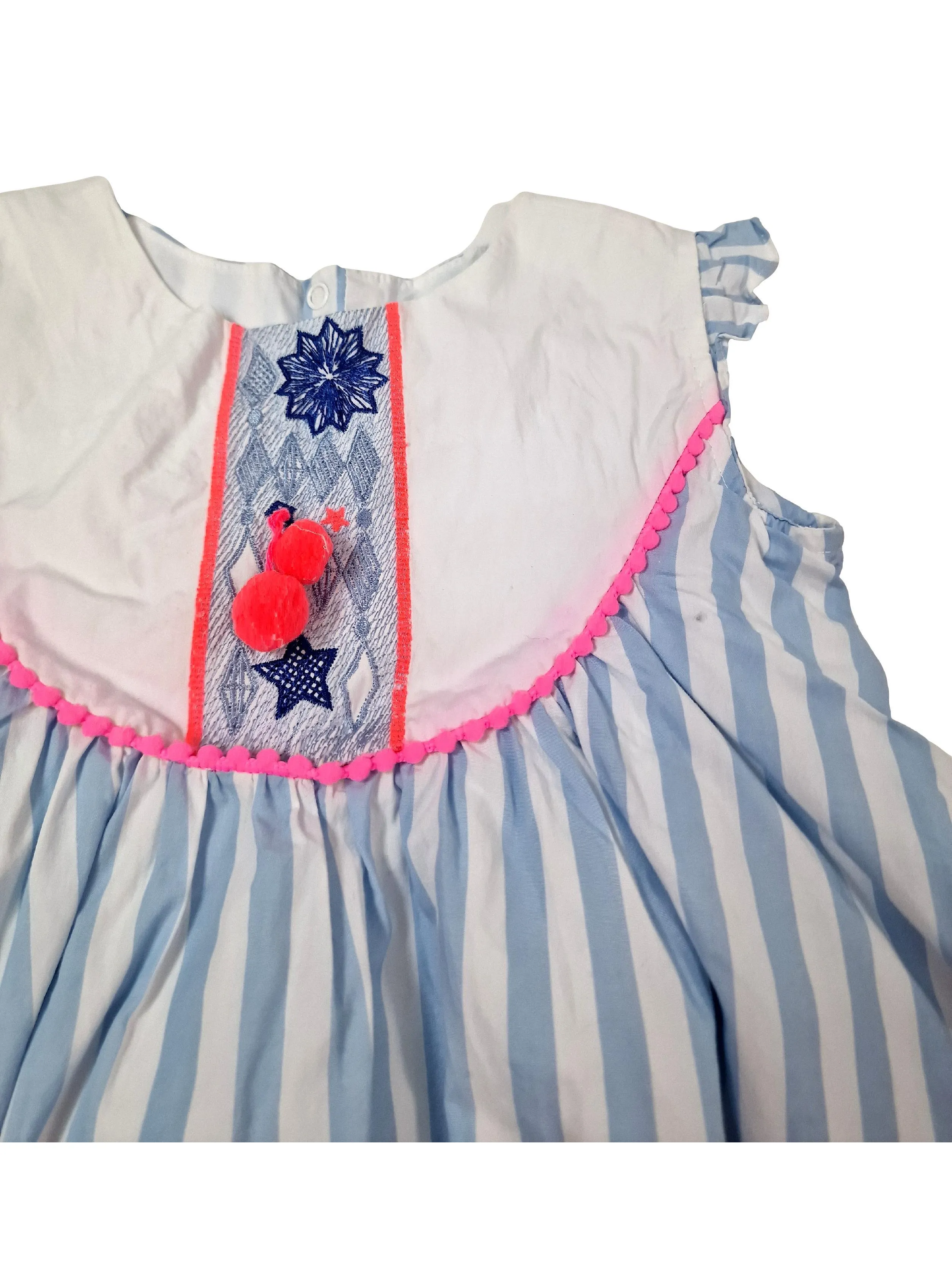 BILLIEBLUSH 2 ans robe bleu rayée pompom