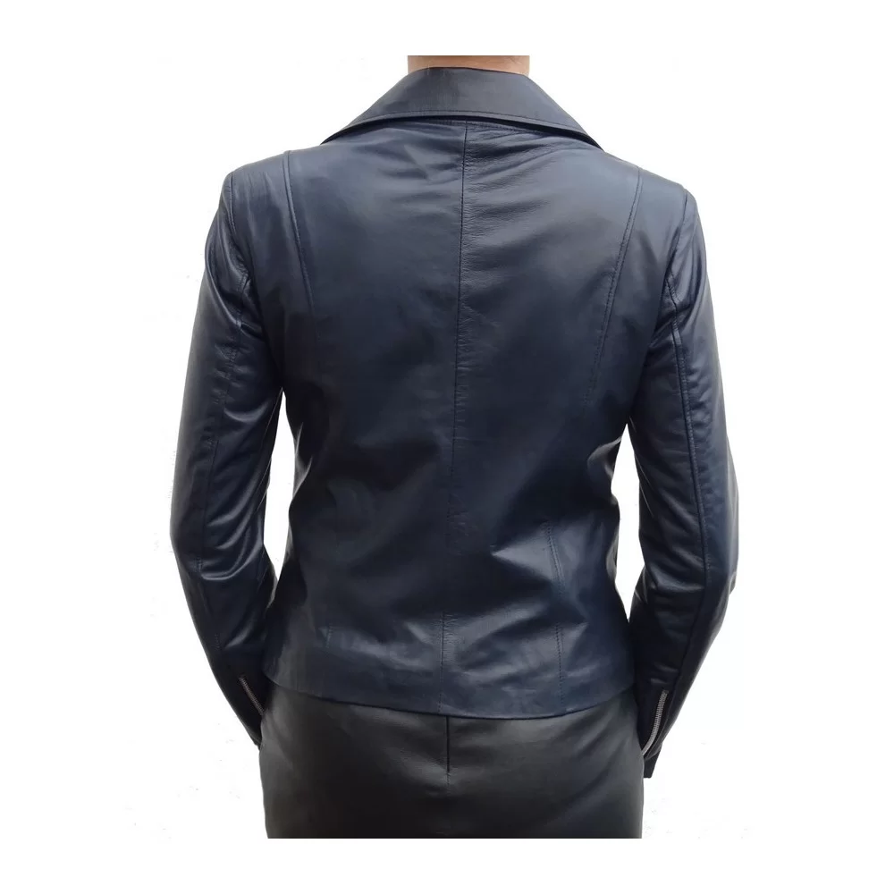 Blouson cuir femme agneau bleu et devant python véritable modèle Bitricia