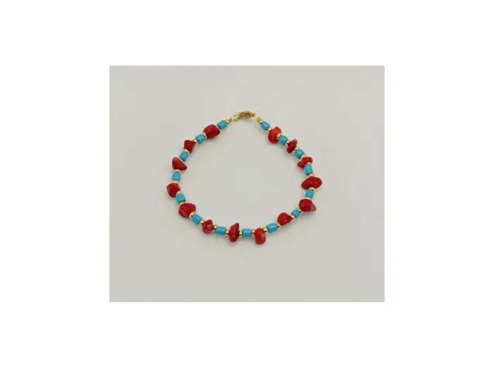Bracelet doré/corail rouge/turquoise 1