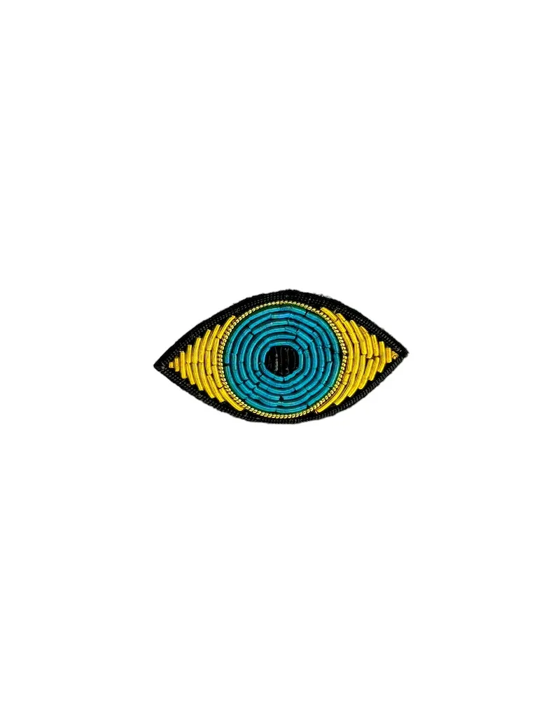 Broche brodée oeil turquoise 
