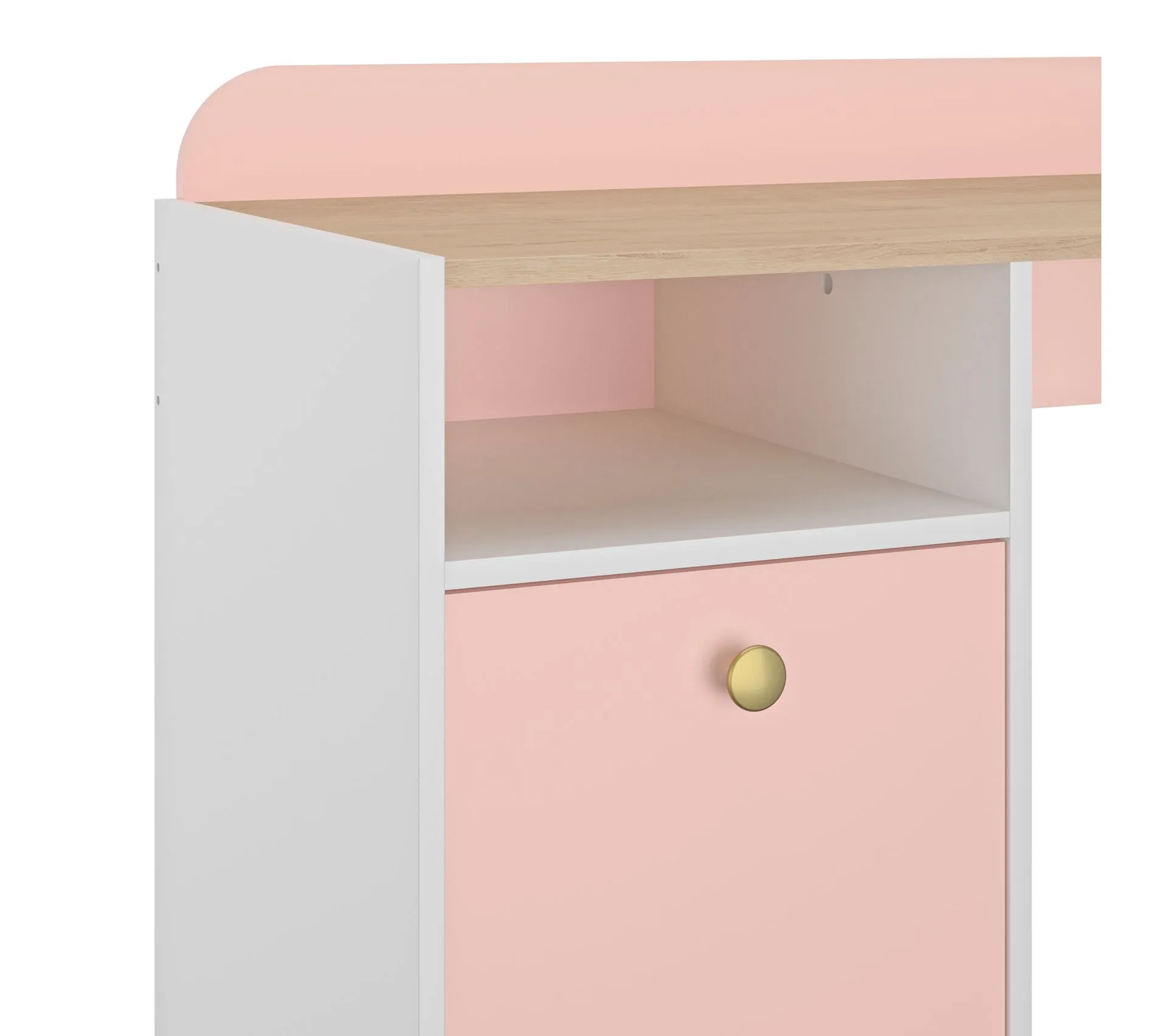 Bureau 1 porte 1 niche ROMY imitation chêne, rose et blanc