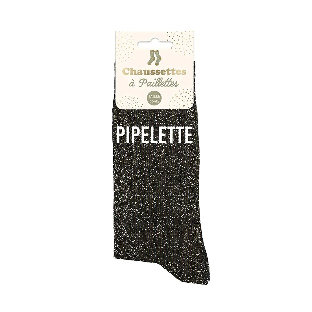 Chaussettes paillettes pipelette noire pointure 36-42 