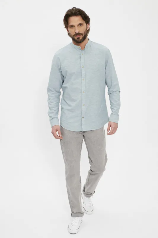 Chemise col mao coton et lin