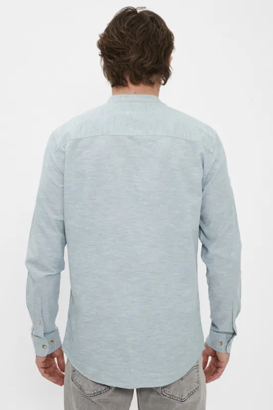 Chemise col mao coton et lin