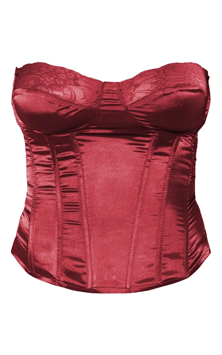 Corset satiné rouge cerise à liseré dentelle