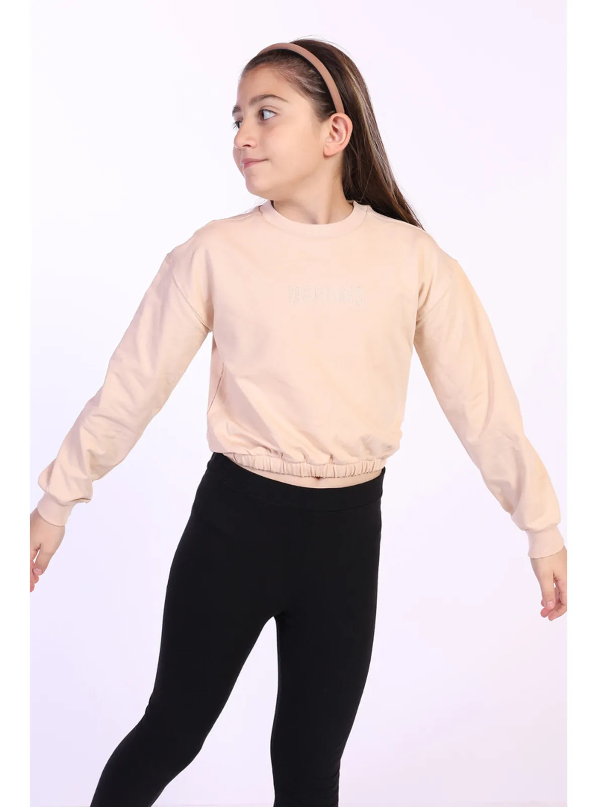 Dark Yellow - Beige - Girls` Sweatshirt