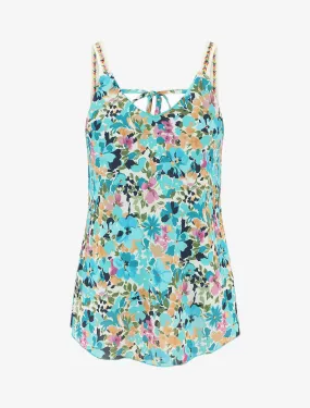 Débardeur motif floral et bretelles fantaisies - Turquoise