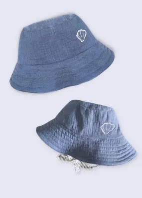 Duo bob femme + enfant bleu coquillage