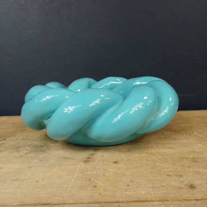 Grand cendrier tressé enroulé Vintage turquoise - Le palais des bricoles