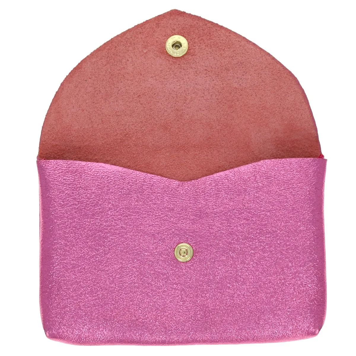 Grand porte-monnaie enveloppe cuir rose bonbon Maison Suzanne - Le petit Souk