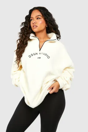 Grande taille - Sweat zippé en polaire premium à slogan Dsgn Studio