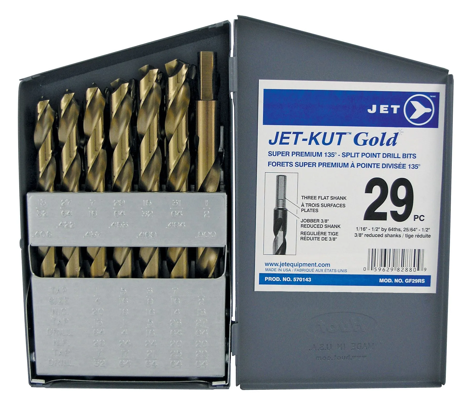 Jet 570143 Ensemble de 29 forets à métal 1/16" à 1/4"