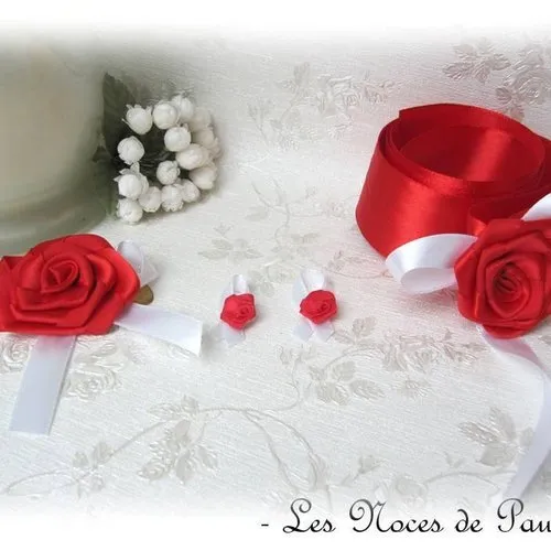 Kit cérémonie pour demoiselle d'honneur rose rouge et blanc 3 pièces