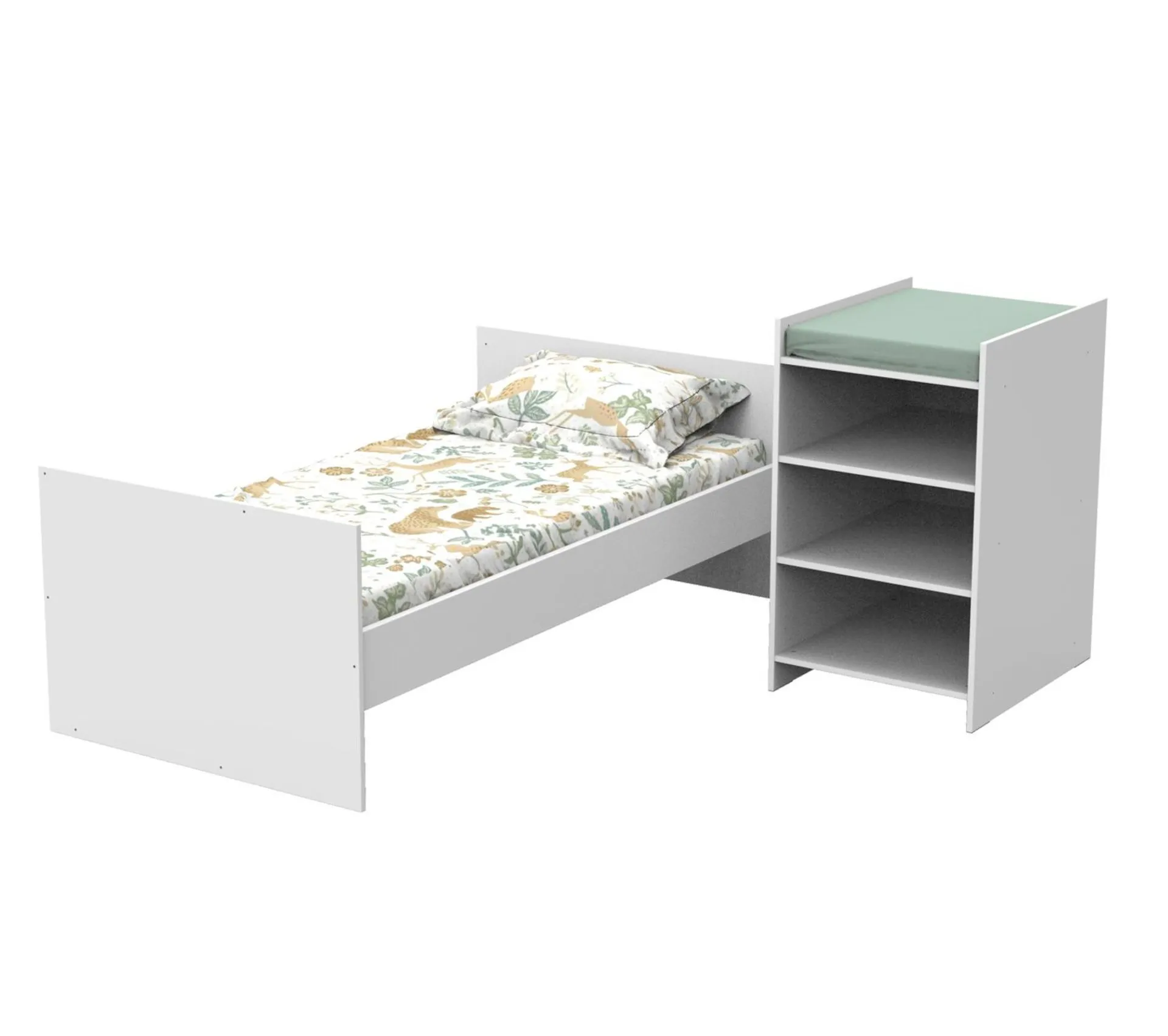 Lit Bébé Combiné 120x60 Évolutif En 90x190 En Bois Blanc