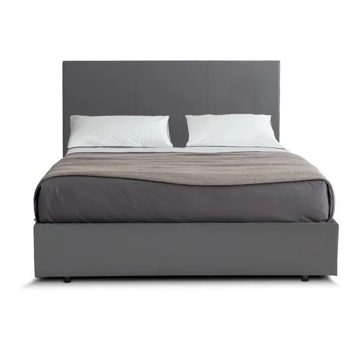 Lit Coffre Majestueux 140x200 Gris Sampur | Sommier à Lattes Inclus | Simili Cuir | Rangement Pratique Space-D | Solide & Du