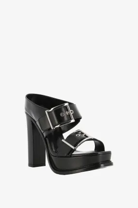 Mules à plateau en cuir lisse à boucles 90