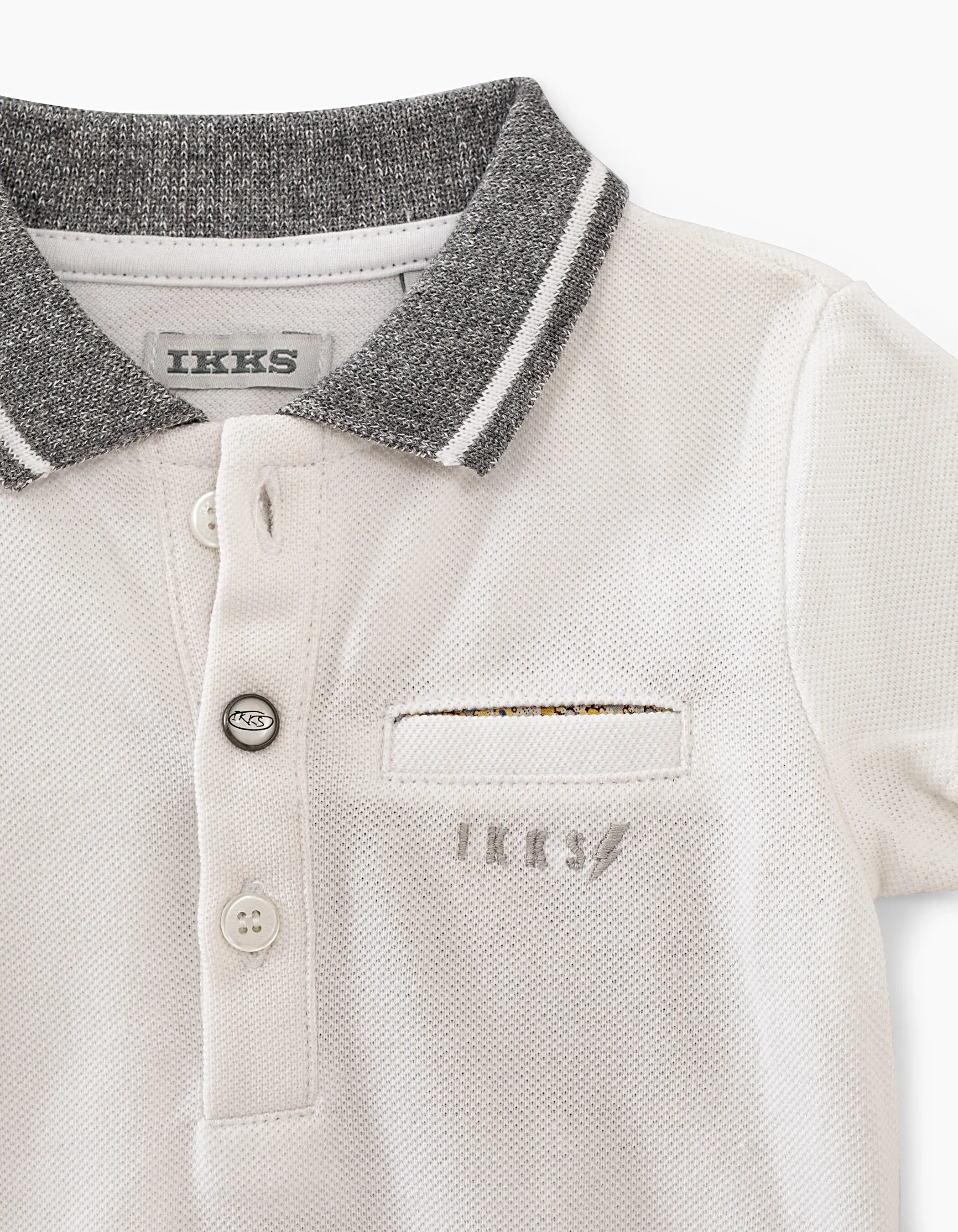 Polo blanc optique à col gris rayé bébé garçon 