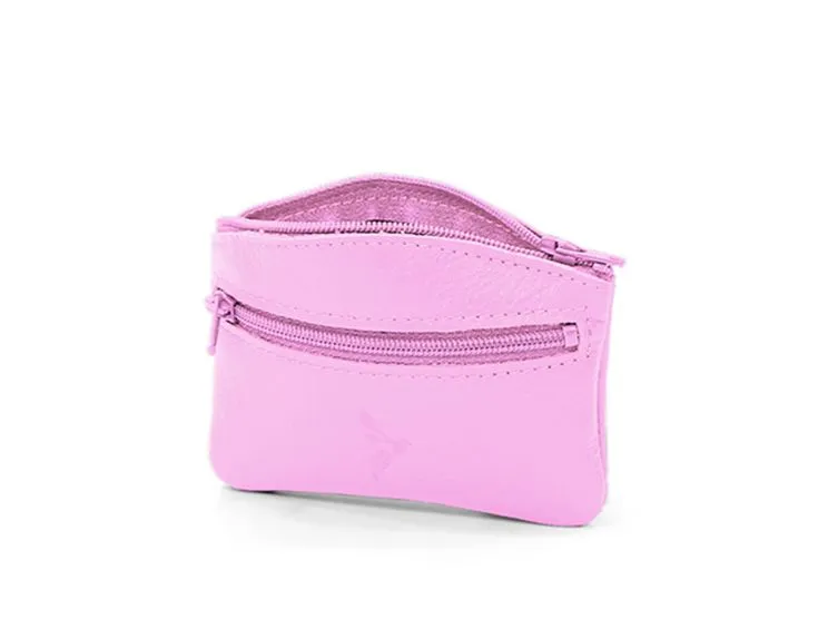 Porte-monnaie fermeture zippée en cuir rose - 204 
