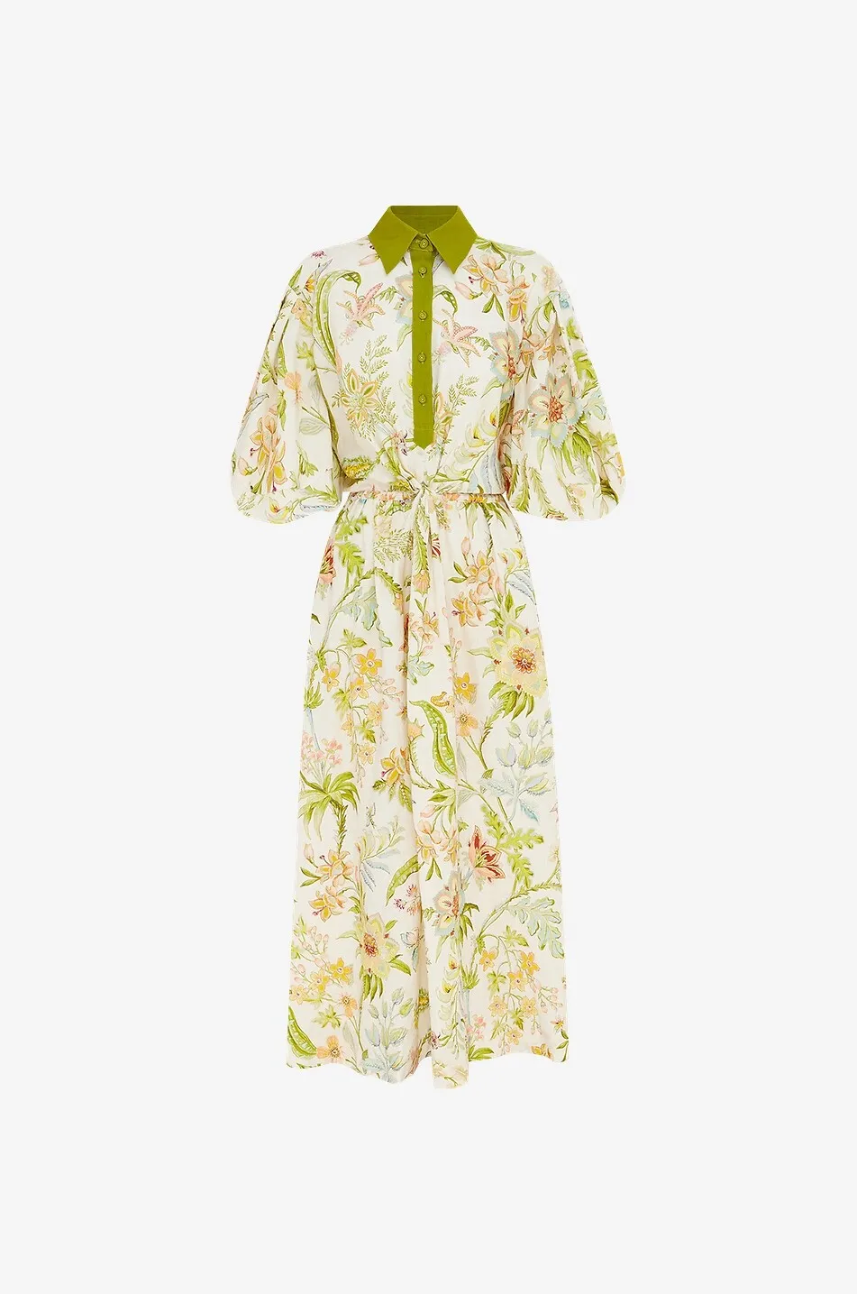 Robe chemise midi en lin fleuri Ira Twist Front