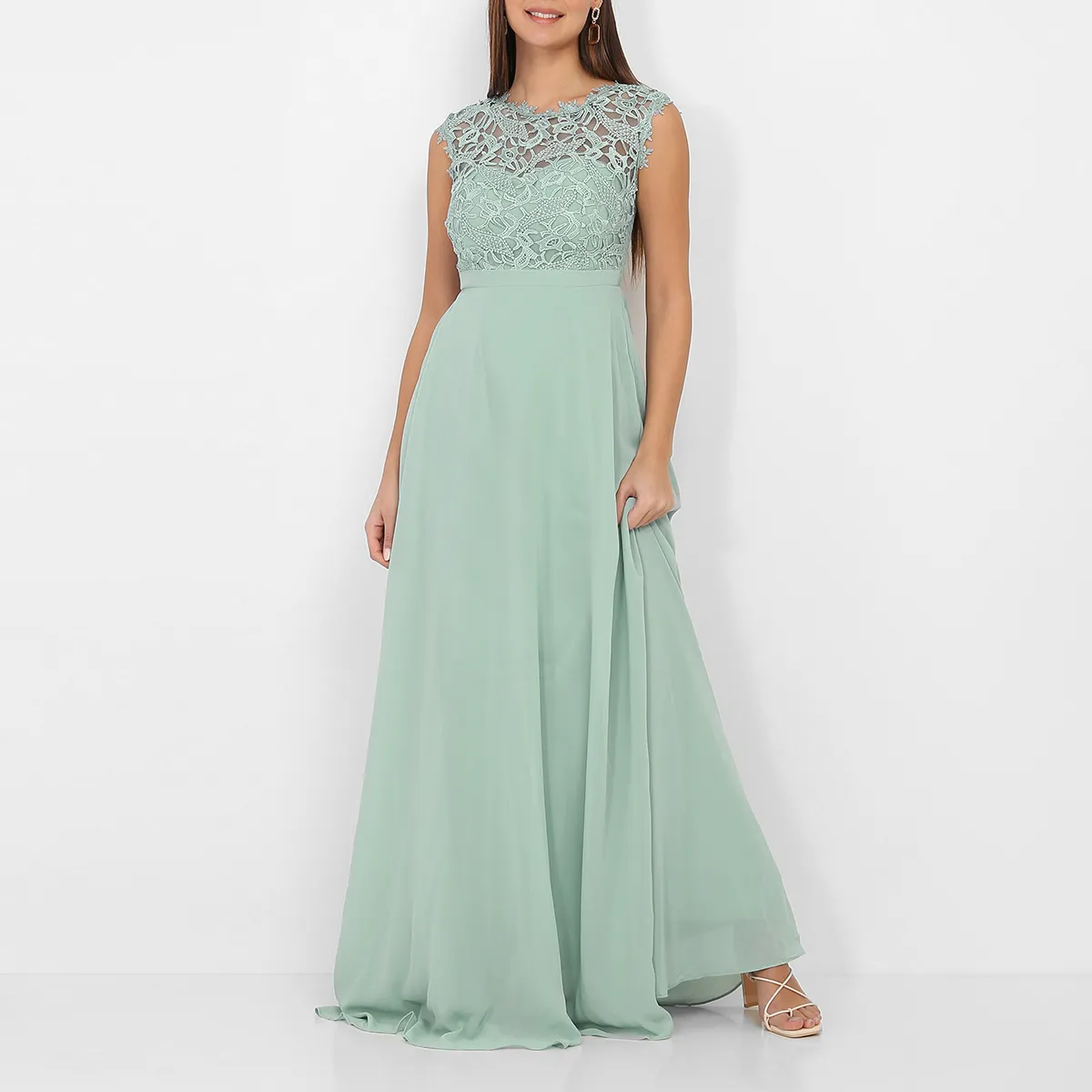 Robe longue à dentelle- Vert clair