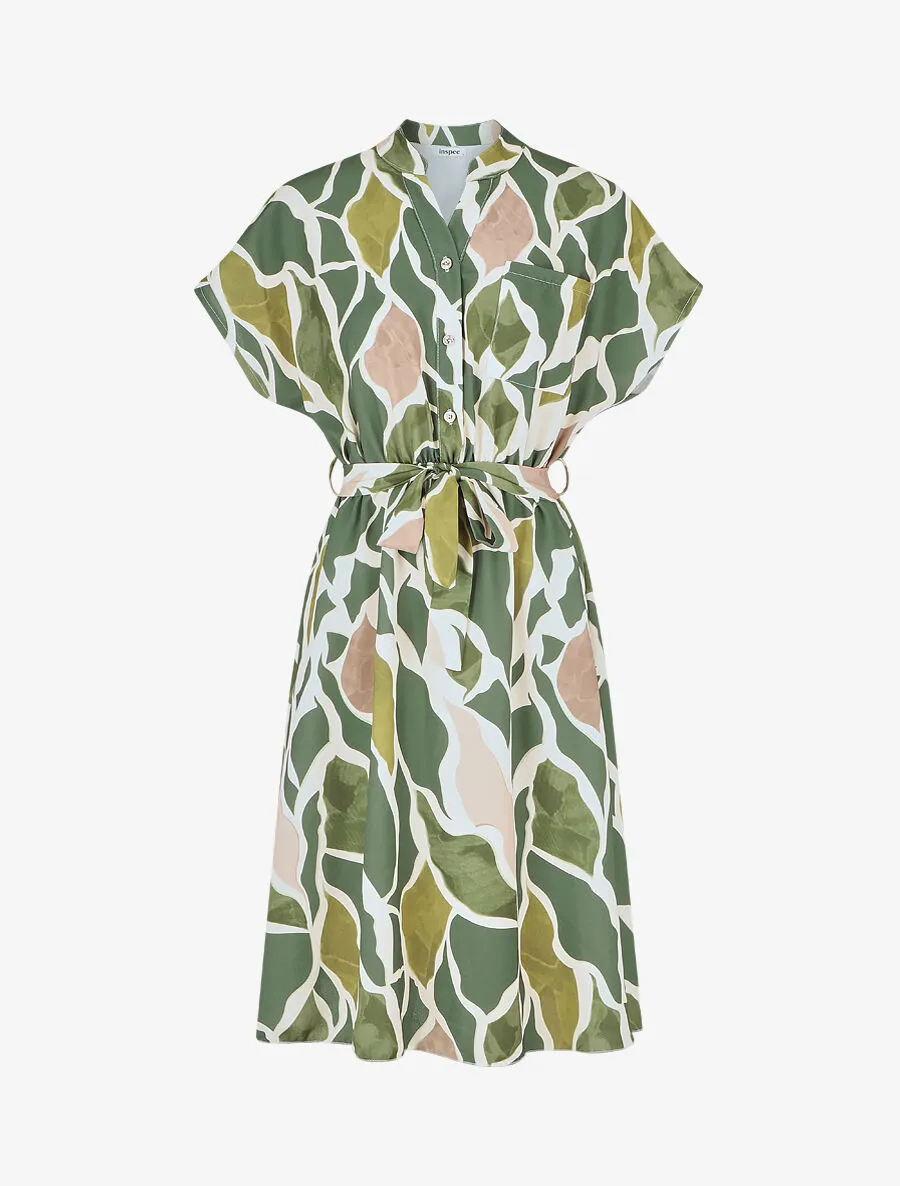 Robe longue élastiquée imprimé abstrait - Vert