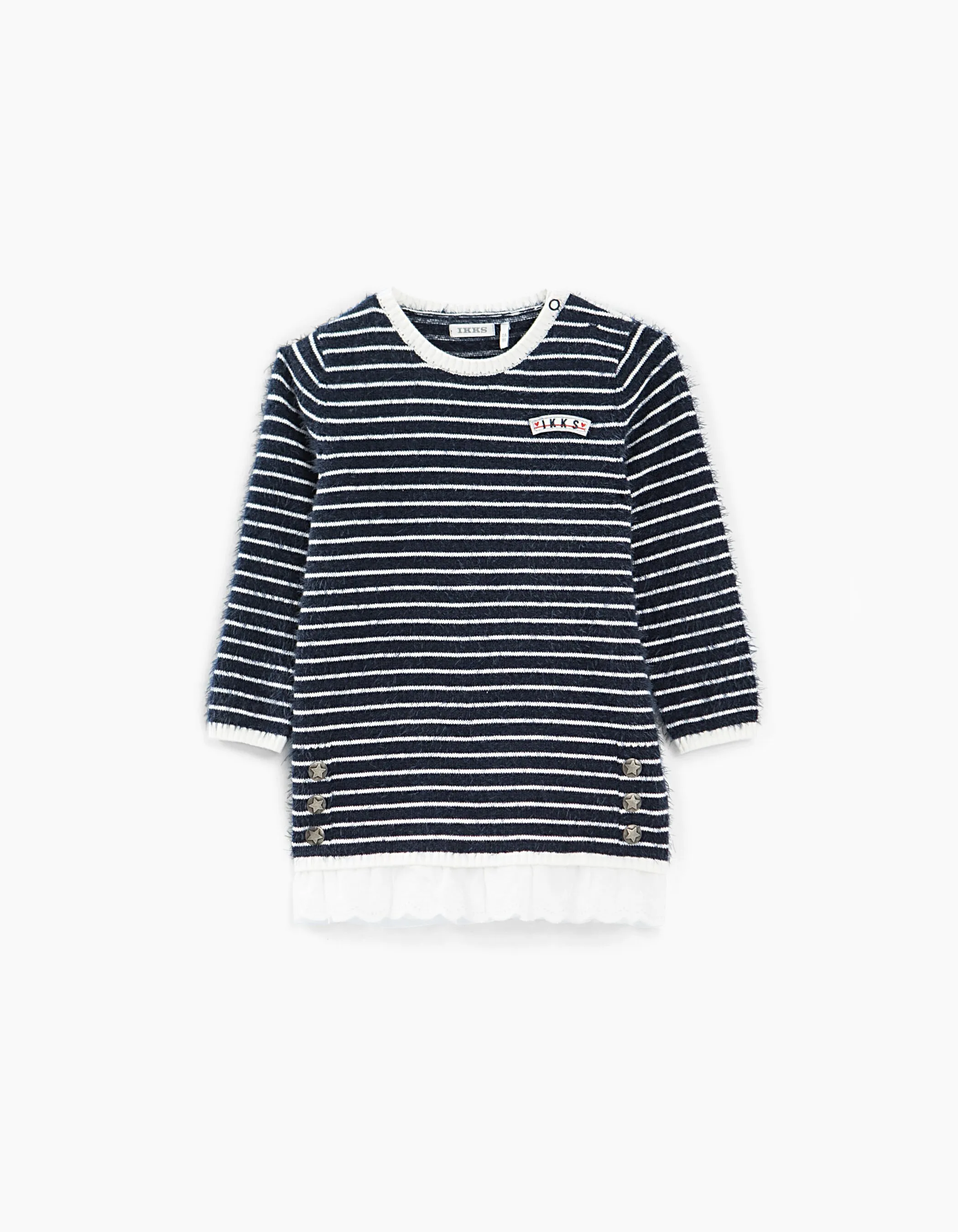 Robe navy rayé blanc cassé en tricot bébé fille