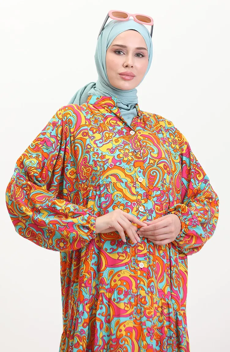 Robe Viscose à Motifs 0472-03 Orange 0472-03