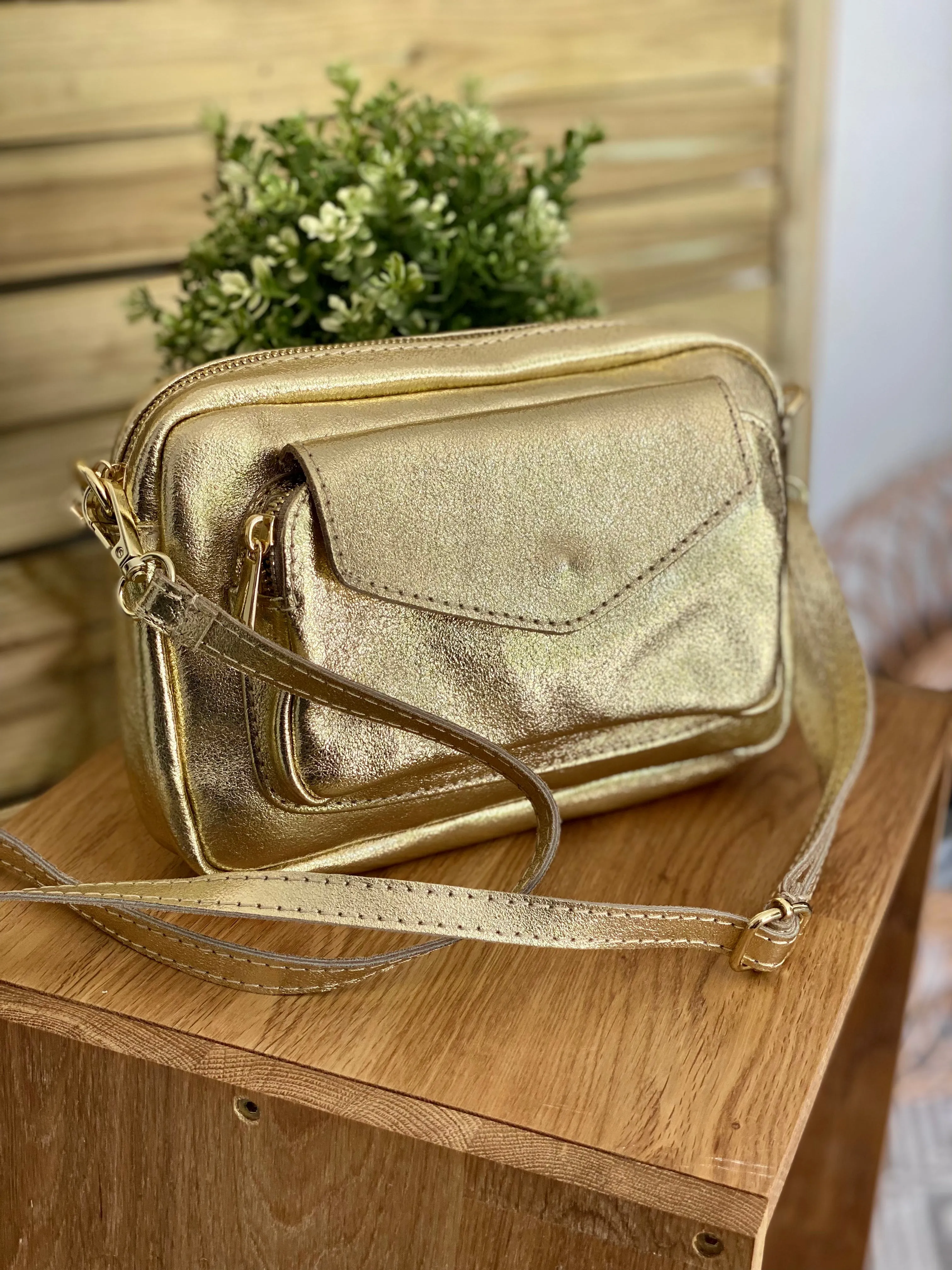 Sac bandoulière en cuir irisé - CHERRY - Doré