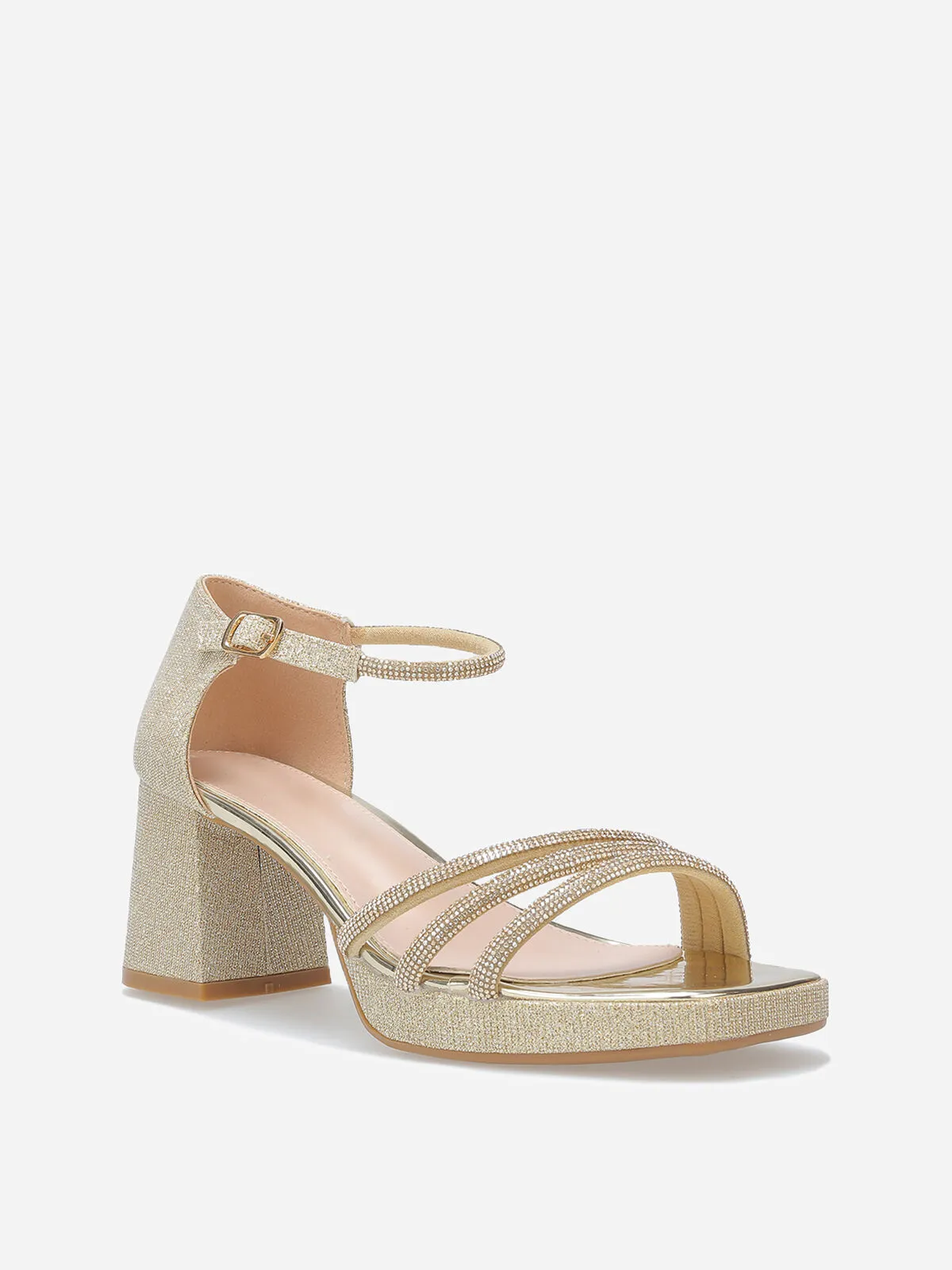 Sandales à plateforme avec strass et paillettes- Doré