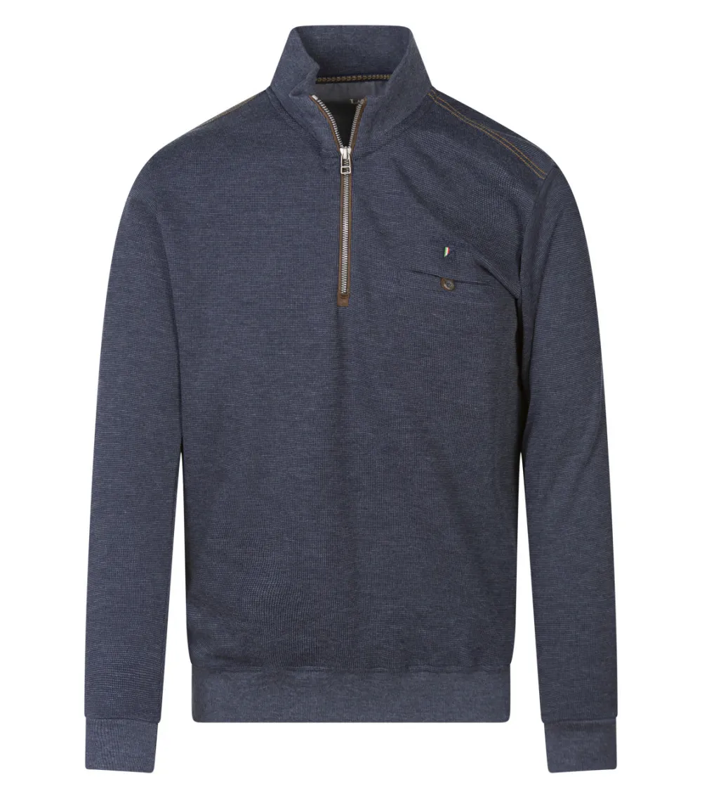 Sweat La Squadra coton avec manches longues et col montant et zippé  marine