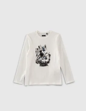 T-shirt blanc cassé visuel renard-chevalier garçon
