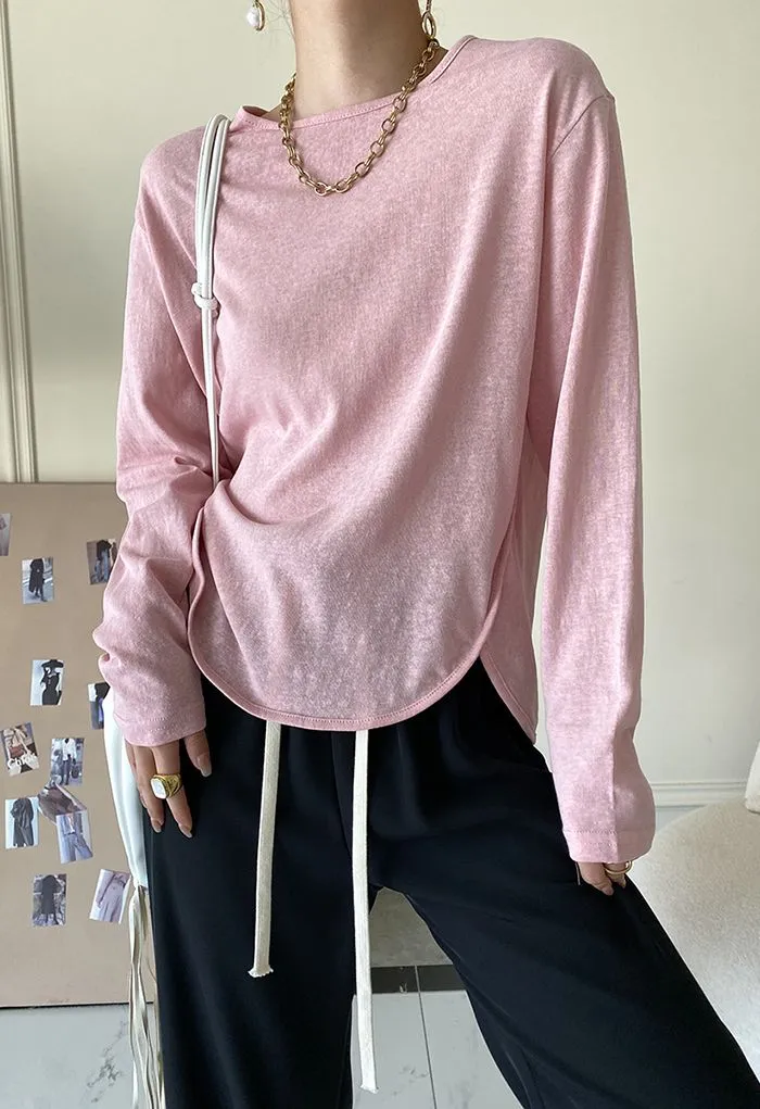 T-shirt à manches longues en coton doux au toucher rose
