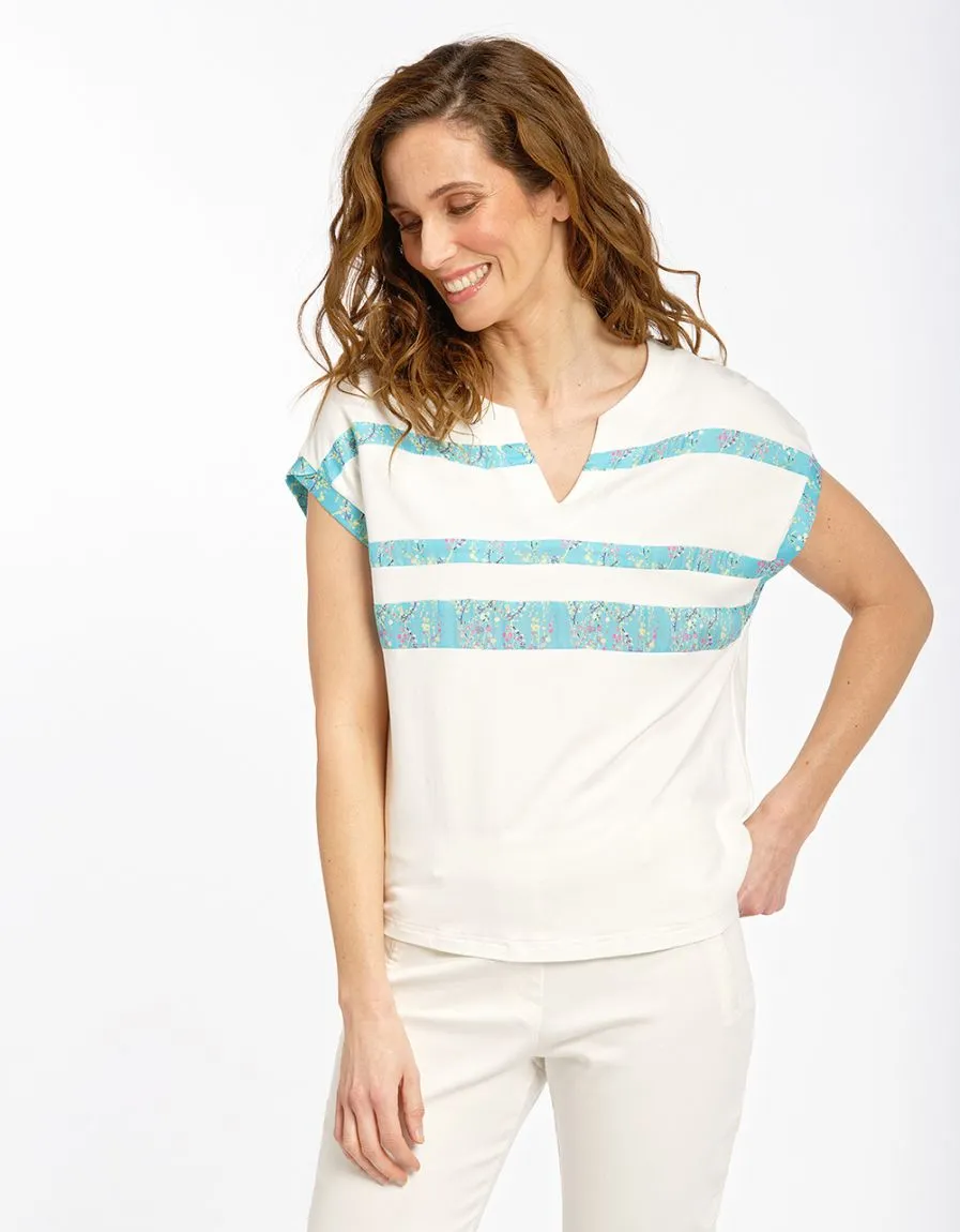 T-shirt écru & turquoise 