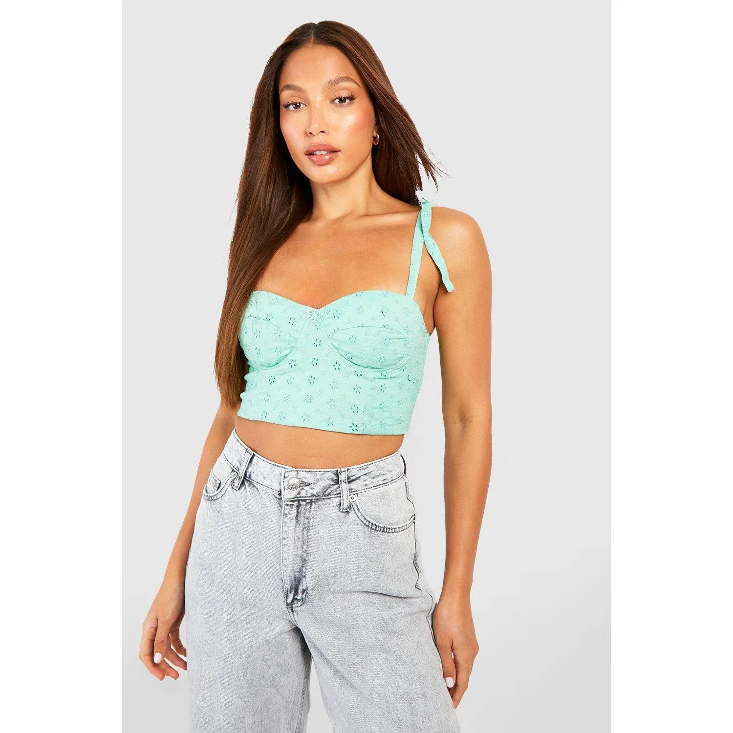 Tall – Crop top brodé noué – Vert mastic