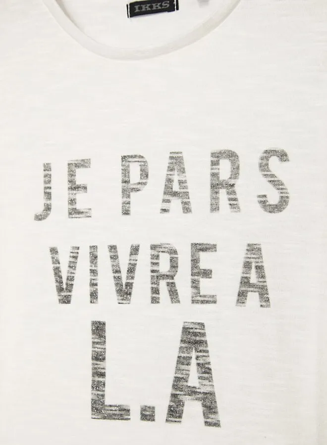 Tee-shirt blanc cassé Je pars vivre à L.A fille