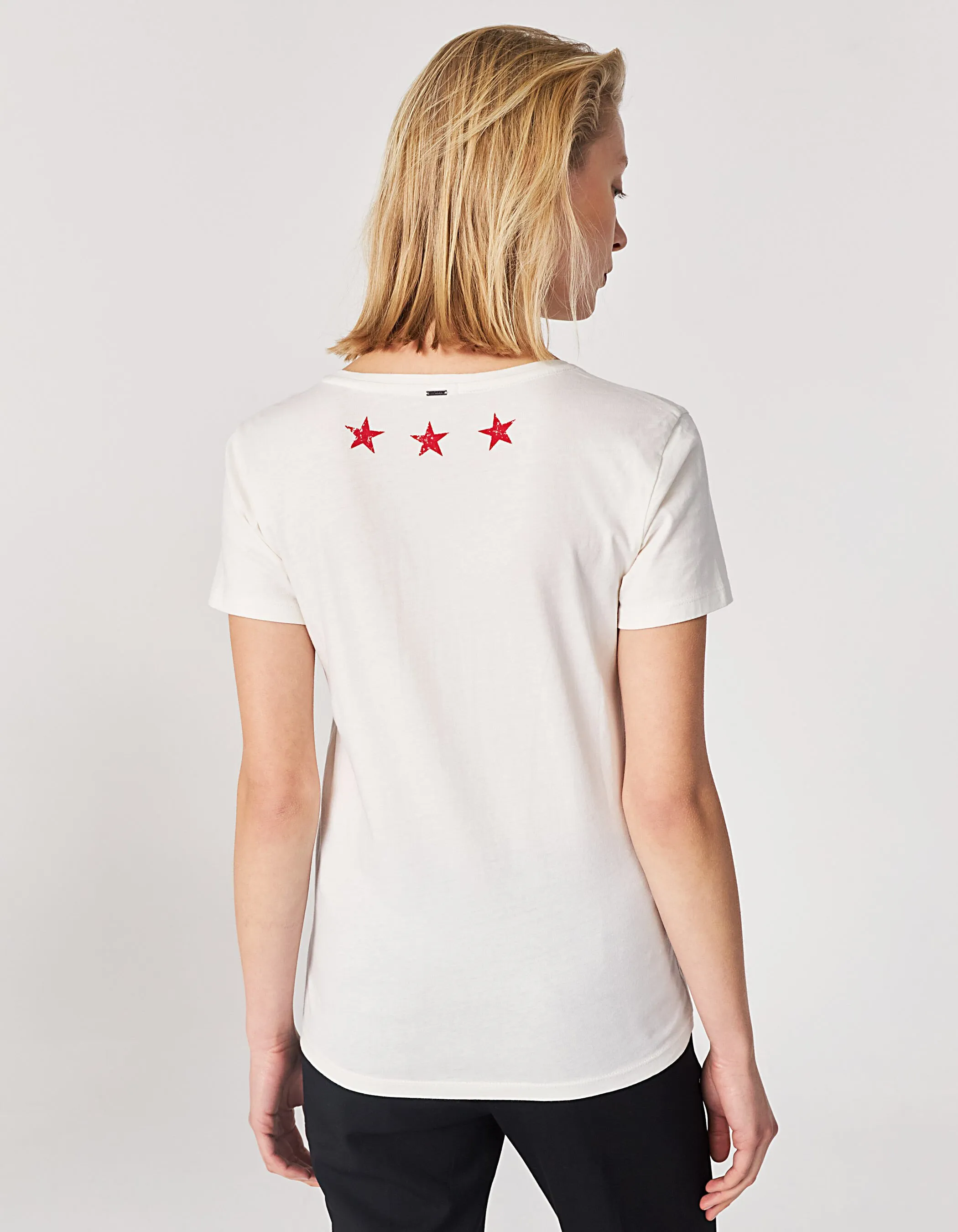 Tee-shirt blanc en coton bio acid wash visuel lèvres femme