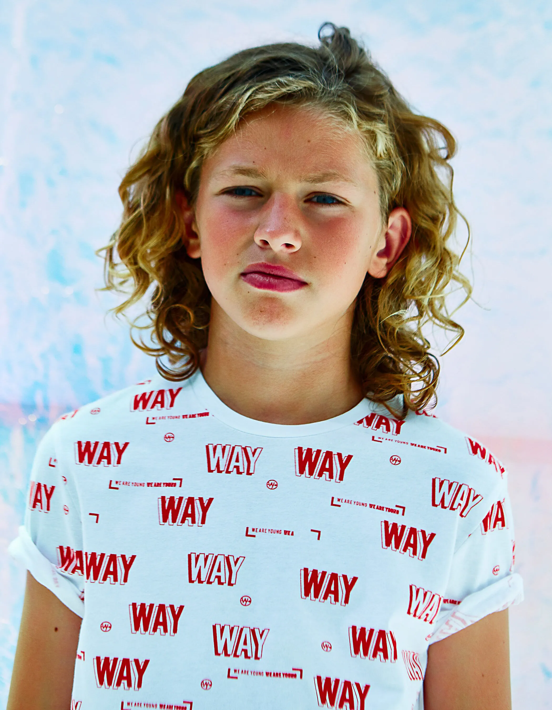 Tee-shirt blanc imprimé WAY rouges garçon