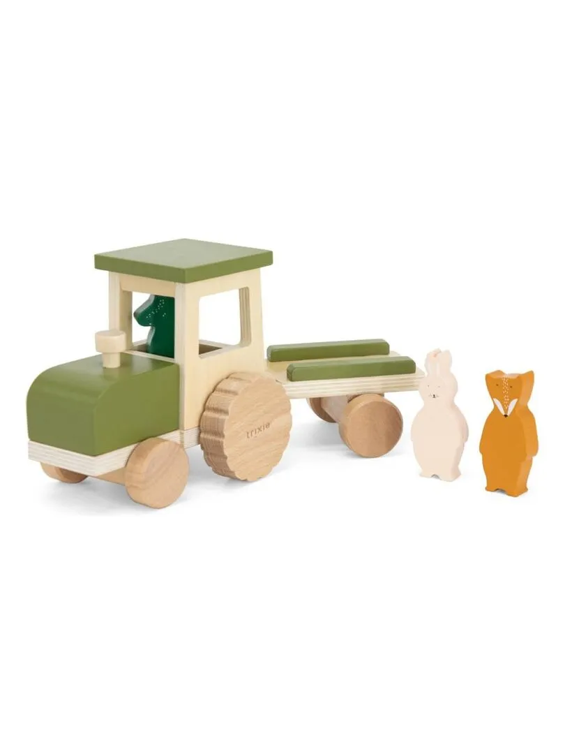 Tracteur en bois avec remorque - Trixie - Multicolore
