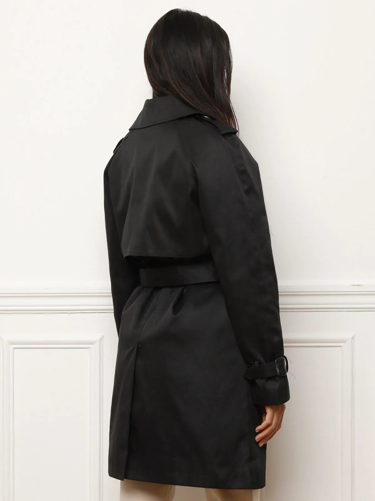 Trench mi-long à boutons marbrés- Noir