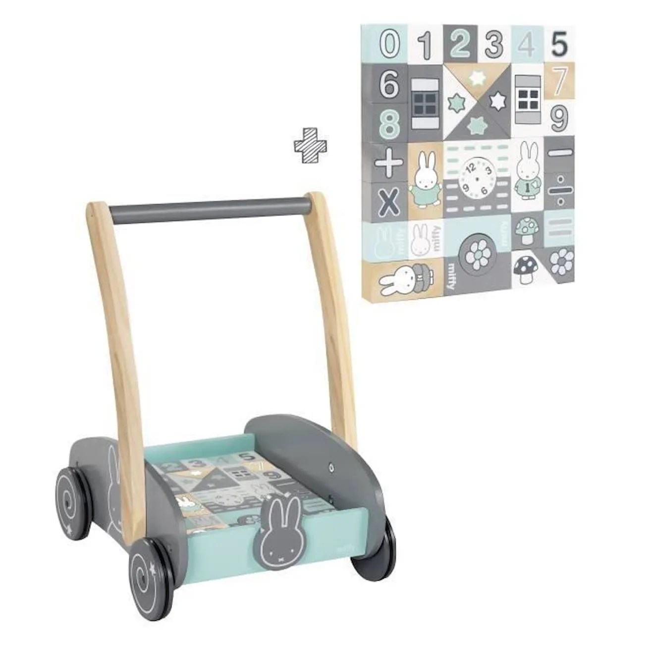 Trotteur en bois ROBA - Miffy® - Avec 35 pièces de Blocs de Construction - Vert - Gris - Mixte gris - Roba