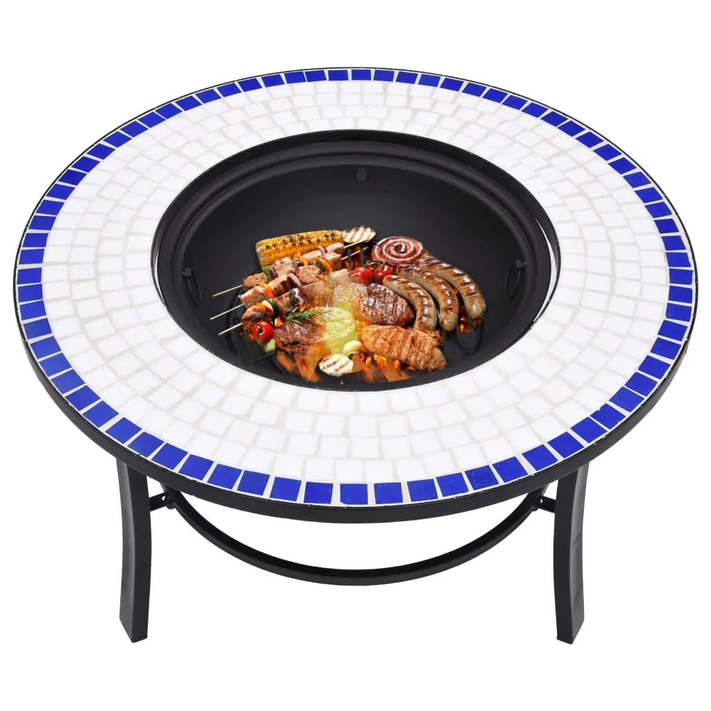 vidaXL Foyer mosaïque Bleu et blanc 68 cm Céramique 